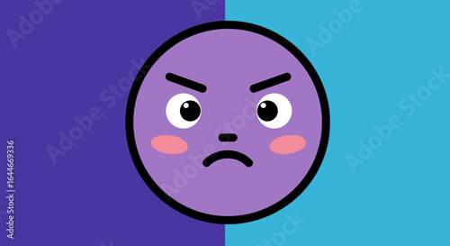Cartoon Angry Face with Purple Color and Expression.