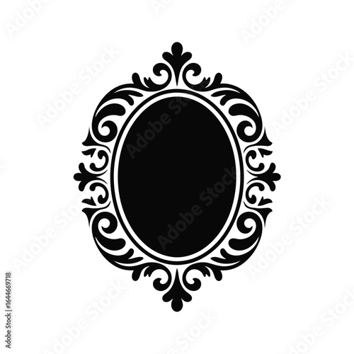 Ornate oval frame with decorative scrollwork and floral elements on white Vector illustration of