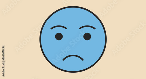 Sad Blue Emoji with Black Outline and Features.