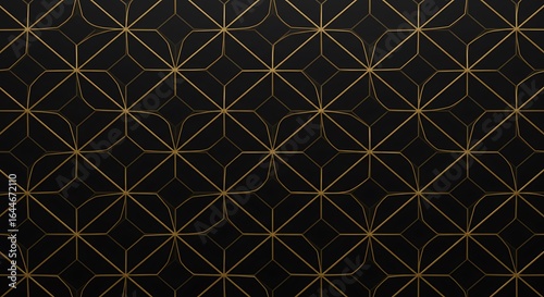 Elegant and sophisticated abstract background featuring a seamless geometric pattern in luxurious golden lines on a deep black texture, perfect for modern design concepts.