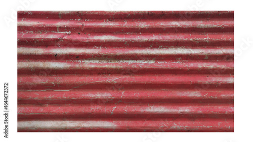 Red corrugated iron sheet metal background forming a construction fence on transparent background