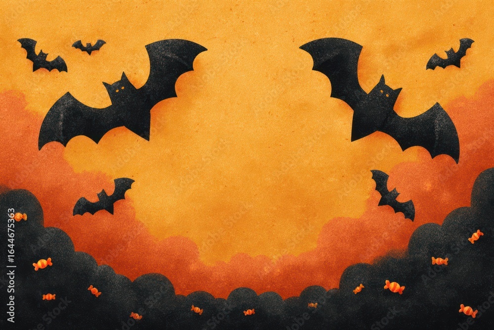 Fototapeta premium Halloween night bats in the sky spooky atmosphere graphic illustration eerie environment creative viewpoint