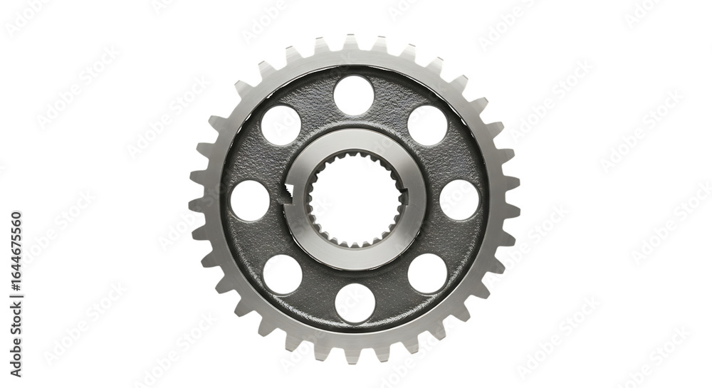 Metal gear with circular cutouts isolated on a transparent background Metal gear with circular cutouts isolated on a transparent background