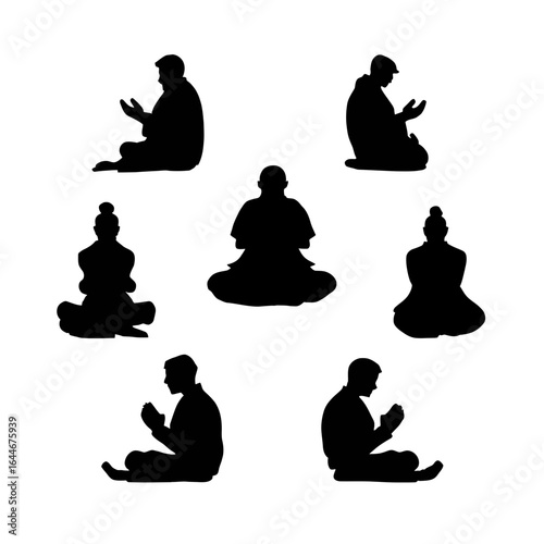 Silhouette Illustrations of People Praying with Serenity