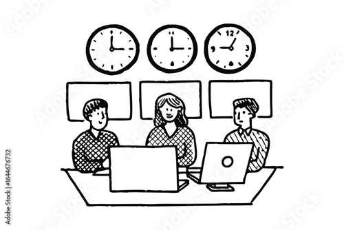 Remote team meeting with video conference on laptop and phones
