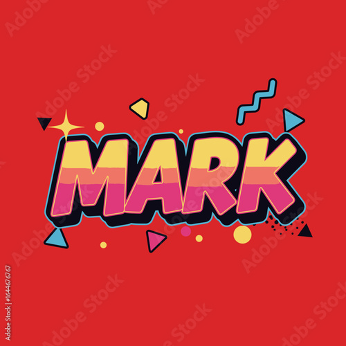 High-resolution vector illustration of the word Mark in a vibrant neon color palette pop art style.