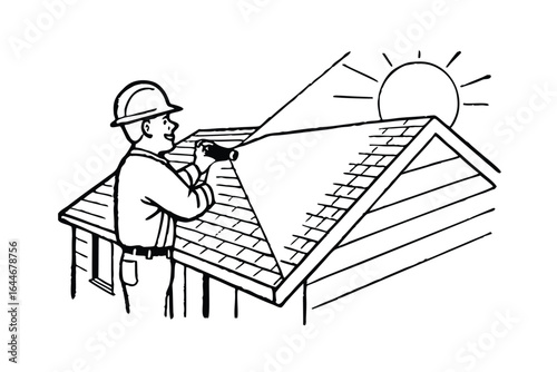 Roofer working on a house with a trowel and protective gear