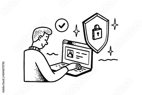 Digital security and data protection concept with shield and laptop