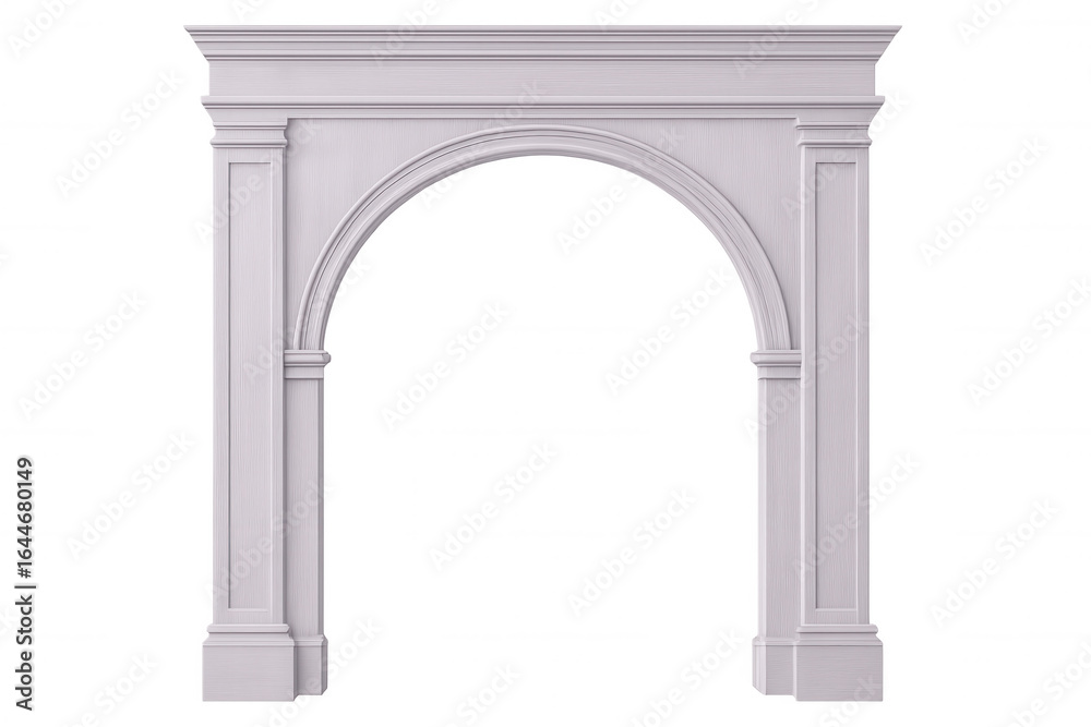 Fototapeta premium White architectural arch isolated on transparent background, perfect for interior design visualizations and architectural projects