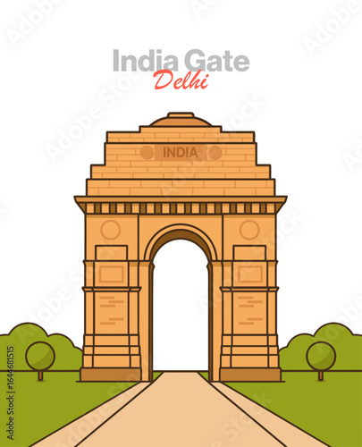 India Gate vector illustration: a monumental archway and war memorial, embodying the patriotic spirit and rich history of New Delhi, India