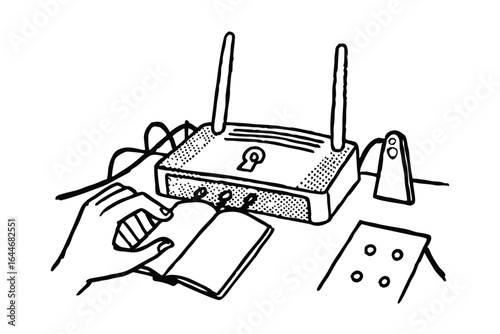 Modern wireless router with digital network and connectivity icons