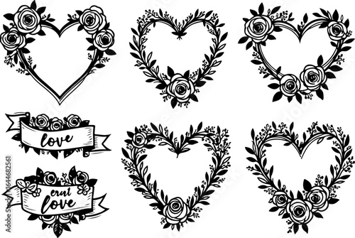Floral Heart Wreaths – Hand-Drawn Love and Nature Vector Set
