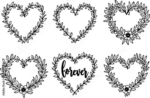Floral Heart Wreaths – Hand-Drawn Love and Nature Vector Set