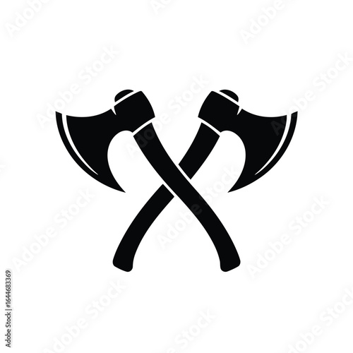 Two crossed axes silhouette icon for lumberjack or warrior hatchet tool Vector illustration of