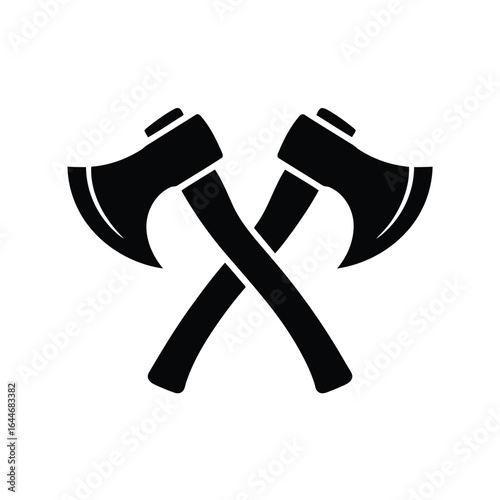 Two crossed axes silhouette icon for lumberjack or warrior hatchet tool Vector illustration of