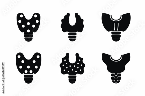 set of Thyroid icon  vector silhouette illustration isolated on white background