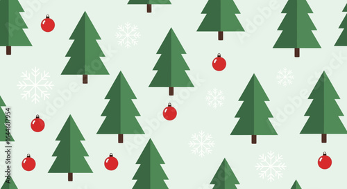 Festive Christmas Tree Pattern with Ornaments and Snowflakes