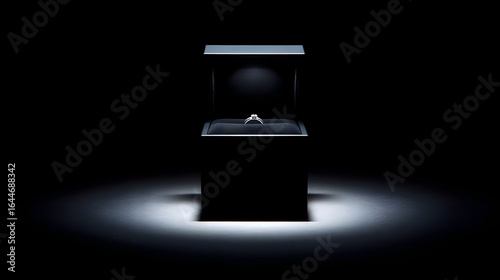 Diamond ring in a black gift box.