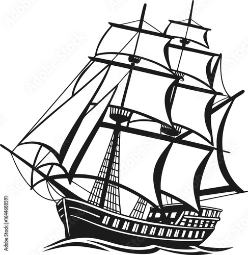 Vintage Sailing Ship Silhouette  Classic Tall Ship Vector Illustration