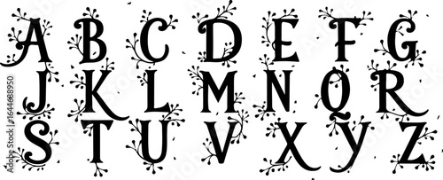 Decorative Floral Alphabet – Stylish Black Letter Set vector bundle
