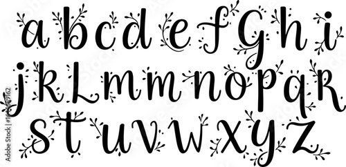 Decorative Floral Alphabet – Stylish Black Letter Set vector bundle