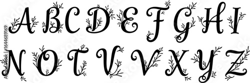 Decorative Floral Alphabet – Stylish Black Letter Set vector bundle