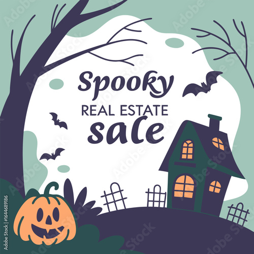 Get into the halloween spirit with our spooky real estate sale featuring haunted houses pumpkins and flying bats for a frightfully good deal
