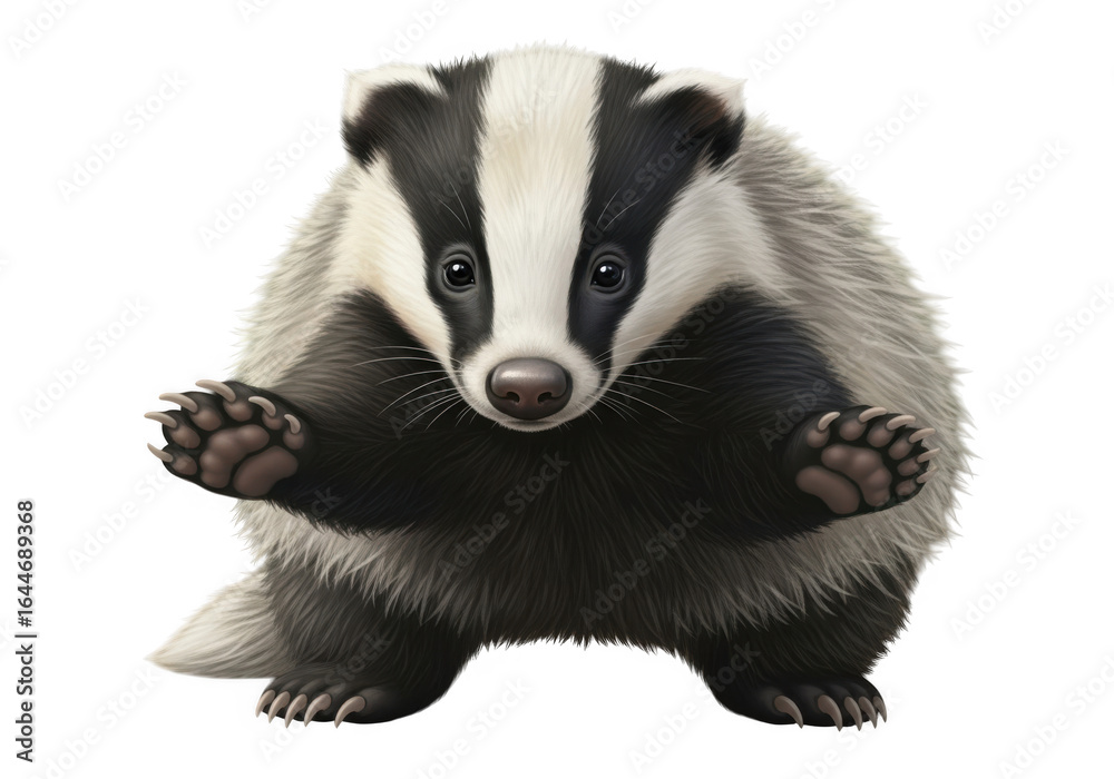 Obraz premium A cute badger with its paws raised isolated on transparent background