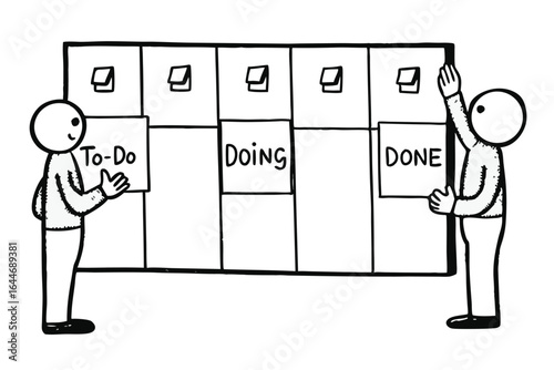 Agile team members collaborating on a sprint planning board with sticky notes