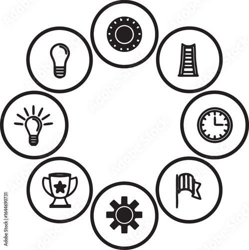 Business success symbols arranged in a circle