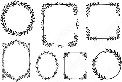 "Elegant Laurel Wreath & Floral Frame Silhouettes" vector bundle