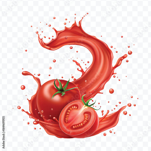 realistic 3d tomato red juice or ketchup sauce splash isolated on transparent background
