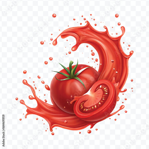 realistic 3d tomato red juice or ketchup sauce splash isolated on transparent background