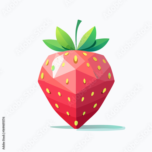 An angular take on a strawberry, crafted with crisp geometric design in vibrant colors.
