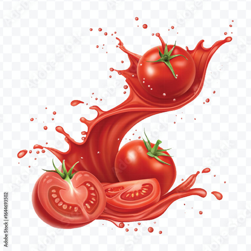 realistic 3d tomato red juice or ketchup sauce splash isolated on transparent background