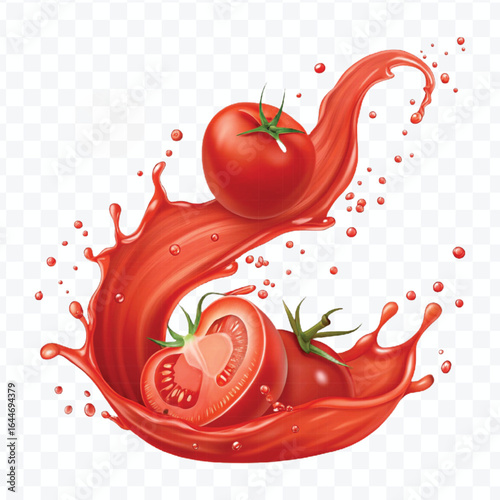realistic 3d tomato red juice or ketchup sauce splash isolated on transparent background