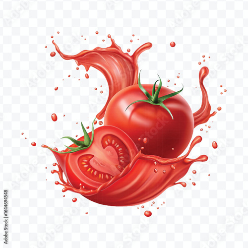 realistic 3d tomato red juice or ketchup sauce splash isolated on transparent background