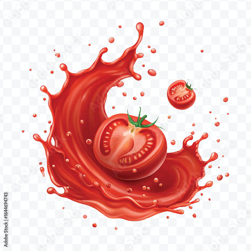 realistic 3d tomato red juice or ketchup sauce splash isolated on transparent background