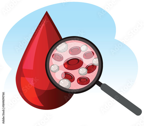 Blood Drop Analysis with Magnified Blood Cells Illustration