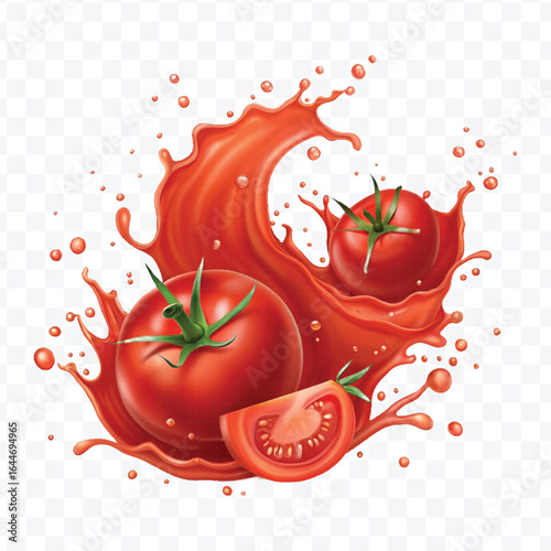 realistic 3d tomato red juice or ketchup sauce splash isolated on transparent background