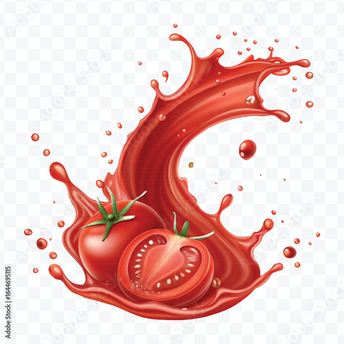realistic 3d tomato red juice or ketchup sauce splash isolated on transparent background