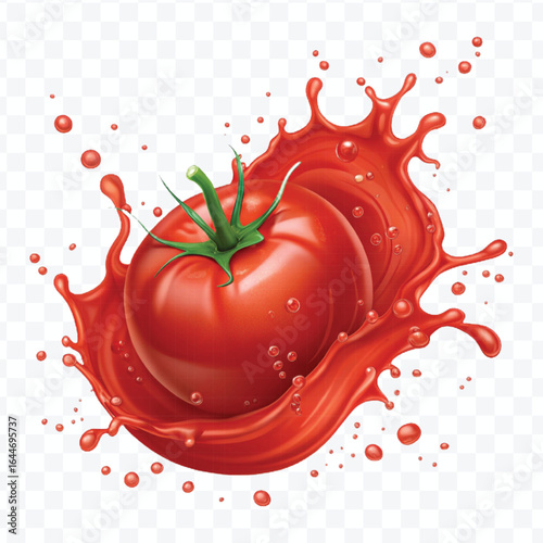 realistic 3d tomato red juice or ketchup sauce splash isolated on transparent background
