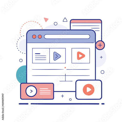 Digital content creation and online media consumption illustration