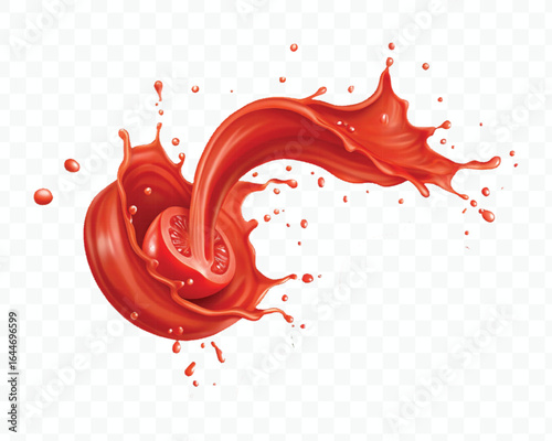 realistic 3d tomato red juice or ketchup sauce splash isolated on transparent background