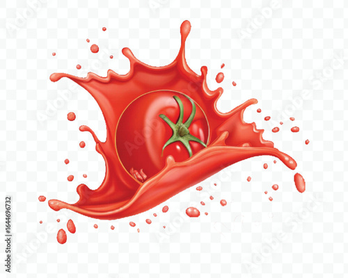 realistic 3d tomato red juice or ketchup sauce splash isolated on transparent background