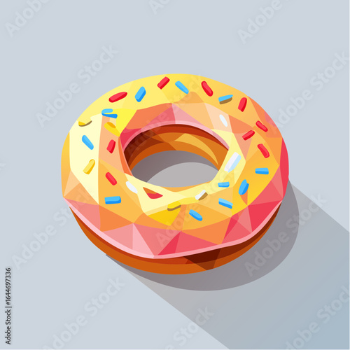 A fun donut with frosting and sprinkles, rebuilt in playful polygon shapes and vibrant tones.