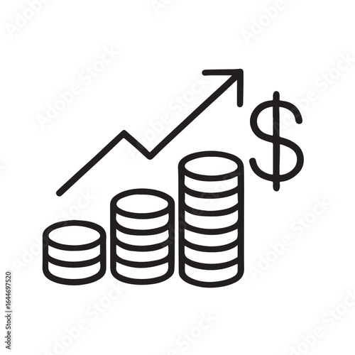A stock market chart shows financial growth and investment success with a graph of money and a dollar sign