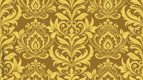 Golden damask floral pattern background with vintage baroque swirls vector