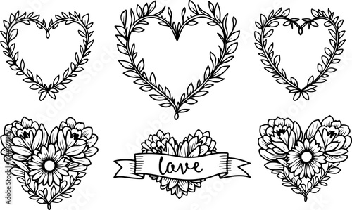 Floral Heart Wreath Tattoo Designs vector bundle