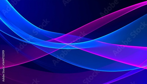 Abstract artwork featuring vibrant blue and pink translucent waves against a dark blue background